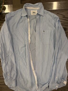 Lacoste Light Blue Gingham Cotton Button-Down Shirt